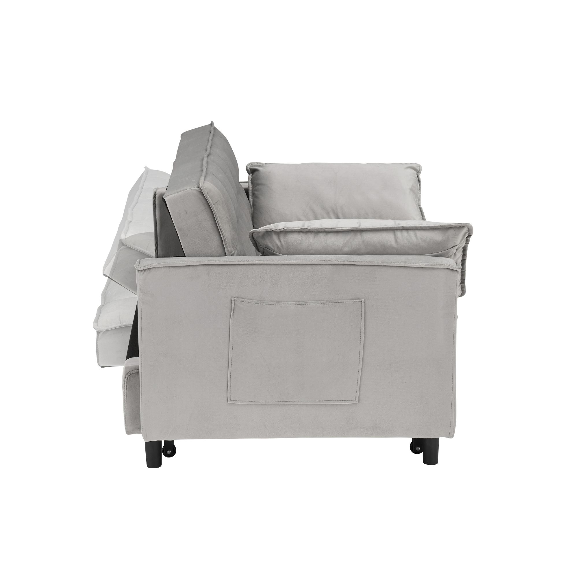 MAYEERTY 3 In 1 Convertible Sleep Sofa Bed, Pull Out Velvet Sleeper Sofa Small Loveseat, for Apartment, Living Room, Small Space, Gray