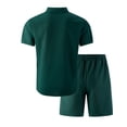 thumbnail image 4 of Havenx Men's 2 Piece Short Sets Short Sleeve Waffle Knit Short Sets Button-Down Textured Lapel Collar Outfit with Pocket Comfy Relaxed Fit Summer Vacation Tracksuits,Dark Green 2XL, 4 of 5