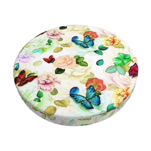 Disketp Floral Vintage Funda Redonda para Taburete, Funda de Cojín para Silla de Bar Suave y Elástica-13 inch