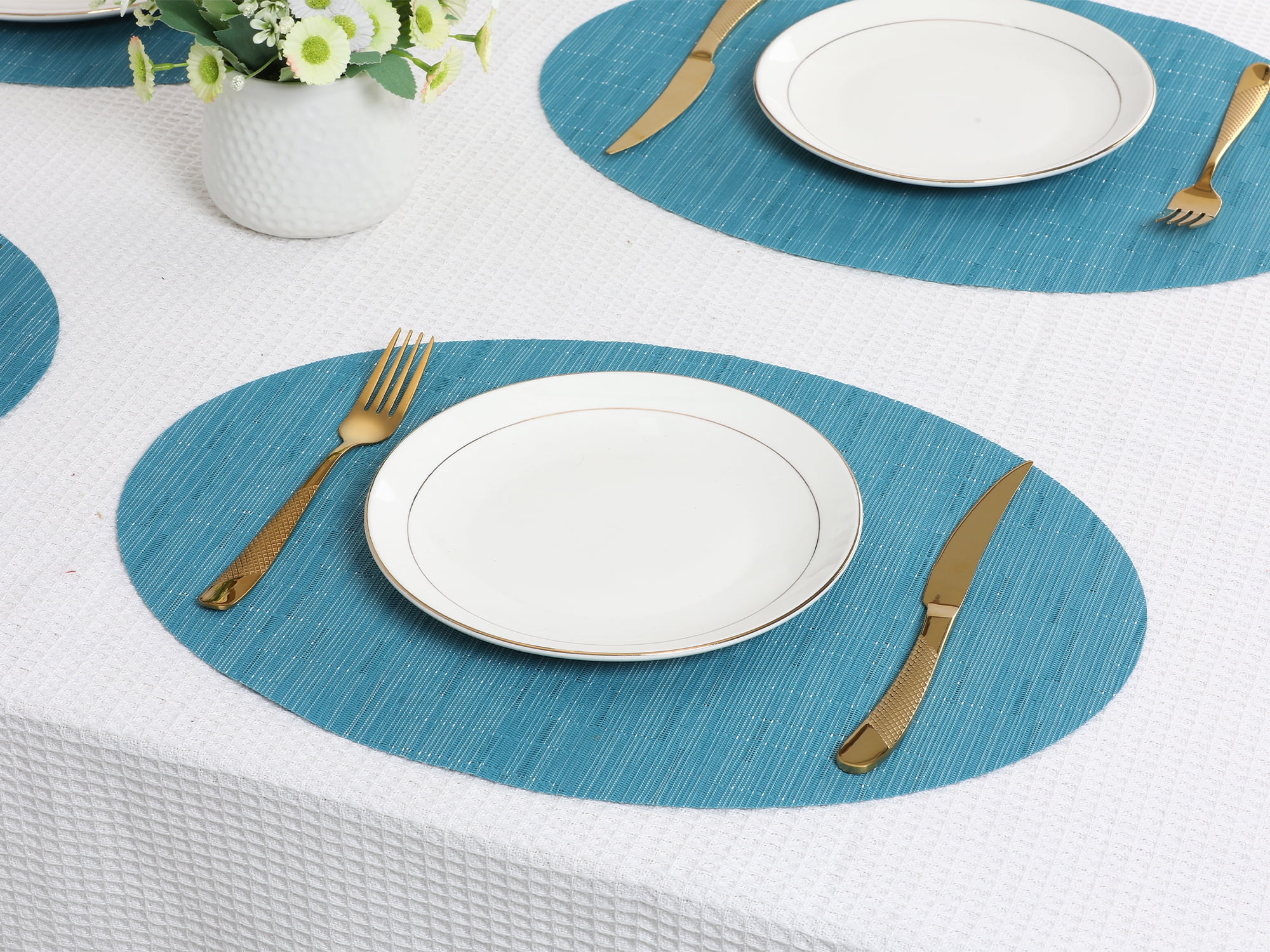 REGALWOVEN Placemats Set of 6 Oval Placemats for Kitchen Dining Table Decor Table Placemats Wipeable Table Mat Blue 18*12.5Inch