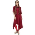 thumbnail image 3 of Bimba Women's Maroon Rayon Kurta With Scarf Asymmetrial Hem Designer Dress - 4, 3 of 3