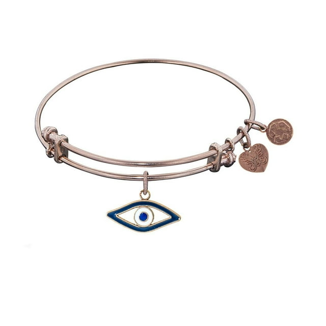 Pink Stipple Finish Brass Evil Eye Angelica Bangle Bracelet, 7.25"