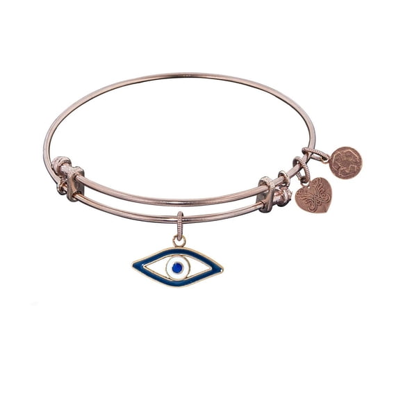 Pink Stipple Finish Brass Evil Eye Angelica Bangle Bracelet, 7.25"