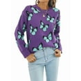 thumbnail image 3 of Women'S Casual Butterfly Print Knitted Pullover Sweaters Long Sleeve Crew Neck Jumper Tops Purple L, 3 of 10
