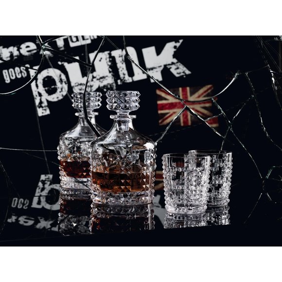 Nachtmann Punk Collection Crystal Glass Decanter and 2 Whiskey Tumblers, Set of 3, Clear Glass, Whiskey, Bourbon, or Wine Decanter with Glass Stopper and Tumbler