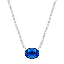 Brilliance Fine Jewelry Oval Created Sapphire Necklace in Sterling Silver