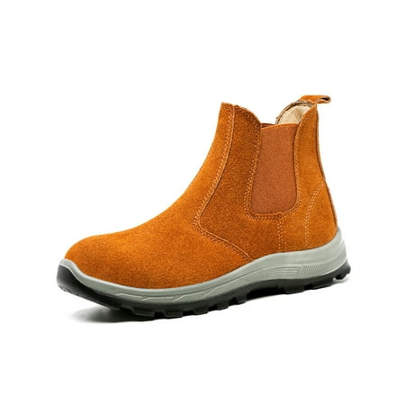 

Avamo Mens Work Boots Slip Resistant Safety Shoes Steel Toe Protection Boot Men Chelsea Booties Comfort Heavy Duty Brown 9.5
