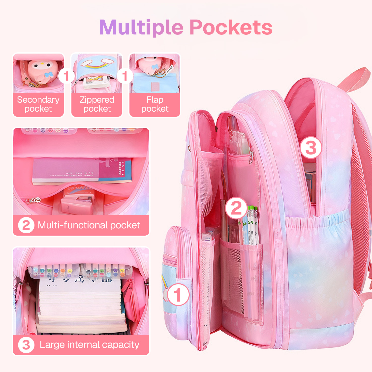 Mochila de 17" para niñas, grande, para niños, para escuela, con tela duradera y resistente al agua, para primaria, secundaria y preparatoria 4