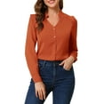 thumbnail image 1 of CAMISA DE BOTONES DE MANGA LARGA EN V ELEGANTE PARA MUJERES CHIC XS NARANJA MARRÓN, 1 of 7