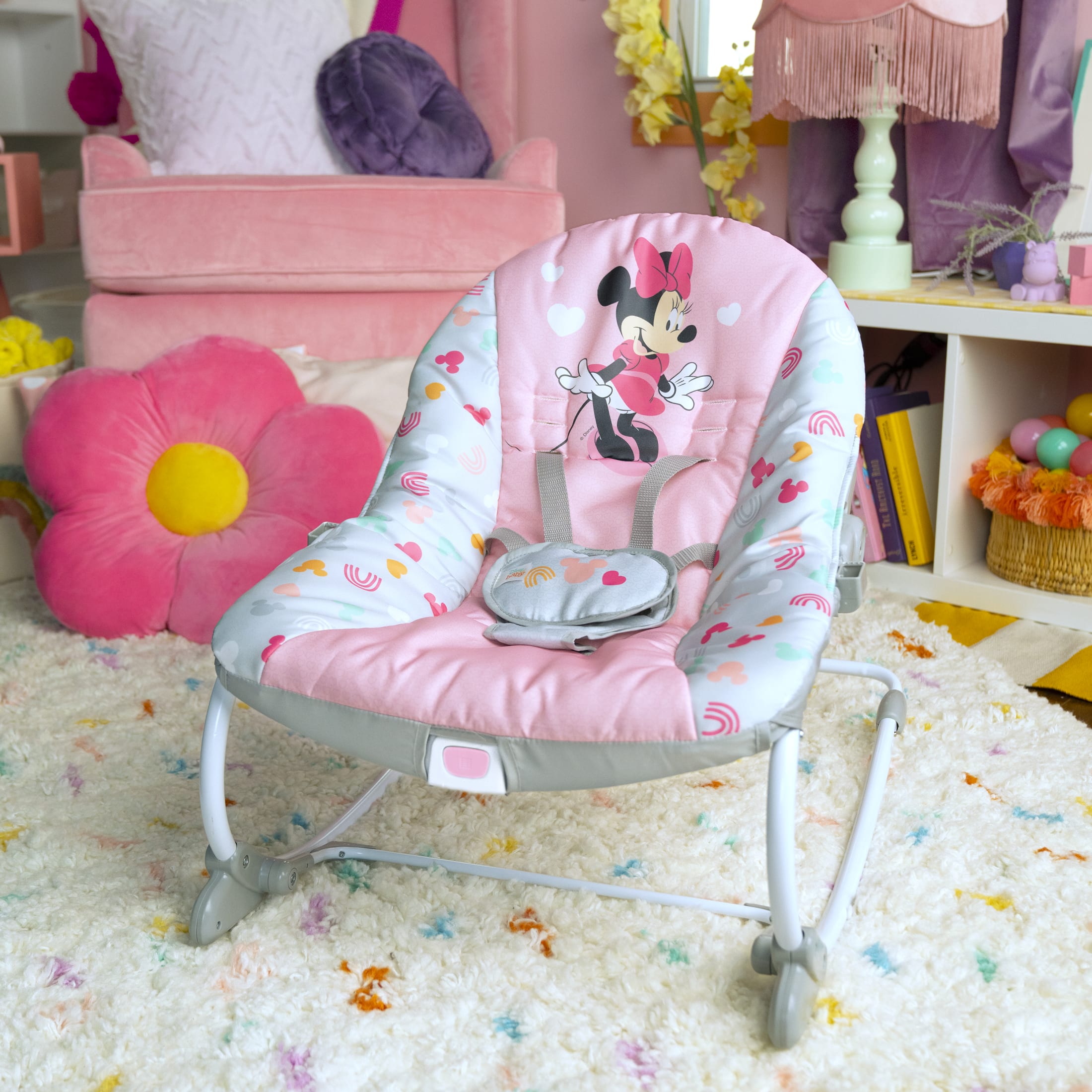 Disney Baby 2-in-1 Slip Resistant Vibrating Infant & Toddler Baby Rocker Chair, Minnie Mouse by Bright Starts