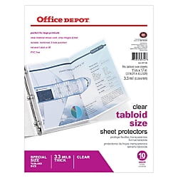17in 50 Sheet Office Depot Tabloid-Size Sheet Protectors, 11in. x 17in., Clear, Pack Of 10, 697146 ()