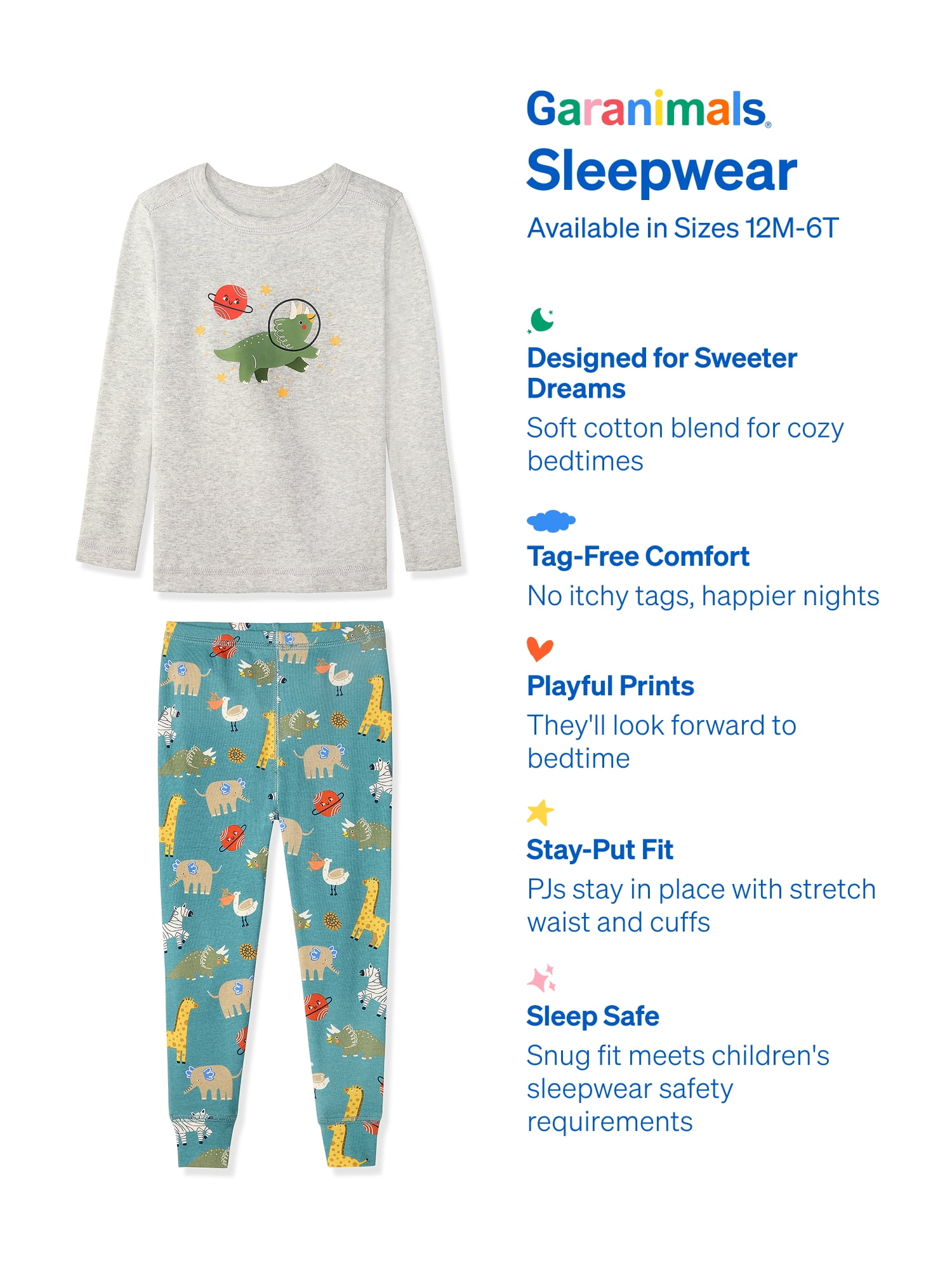 Garanimals Baby & Toddler Pajama Sets, 2-Piece & 6-Piece, Sizes 12M–6T