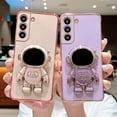 thumbnail image 5 of Samsung Galaxy S22 5g 6.1" Phone Case Luxury Plating Astronaut Stand Holder Case with Cute Love Heart Side Small Pattern Camera Protection Soft Silicone Shockproof Kickstand Bumper (Purple), 5 of 10