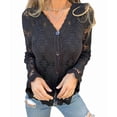 thumbnail image 2 of Women Cardigan Crochet Sweater Hollow Out Button Front V Neck Long Sleeve Knit Crop Sweater Top Black L, 2 of 7