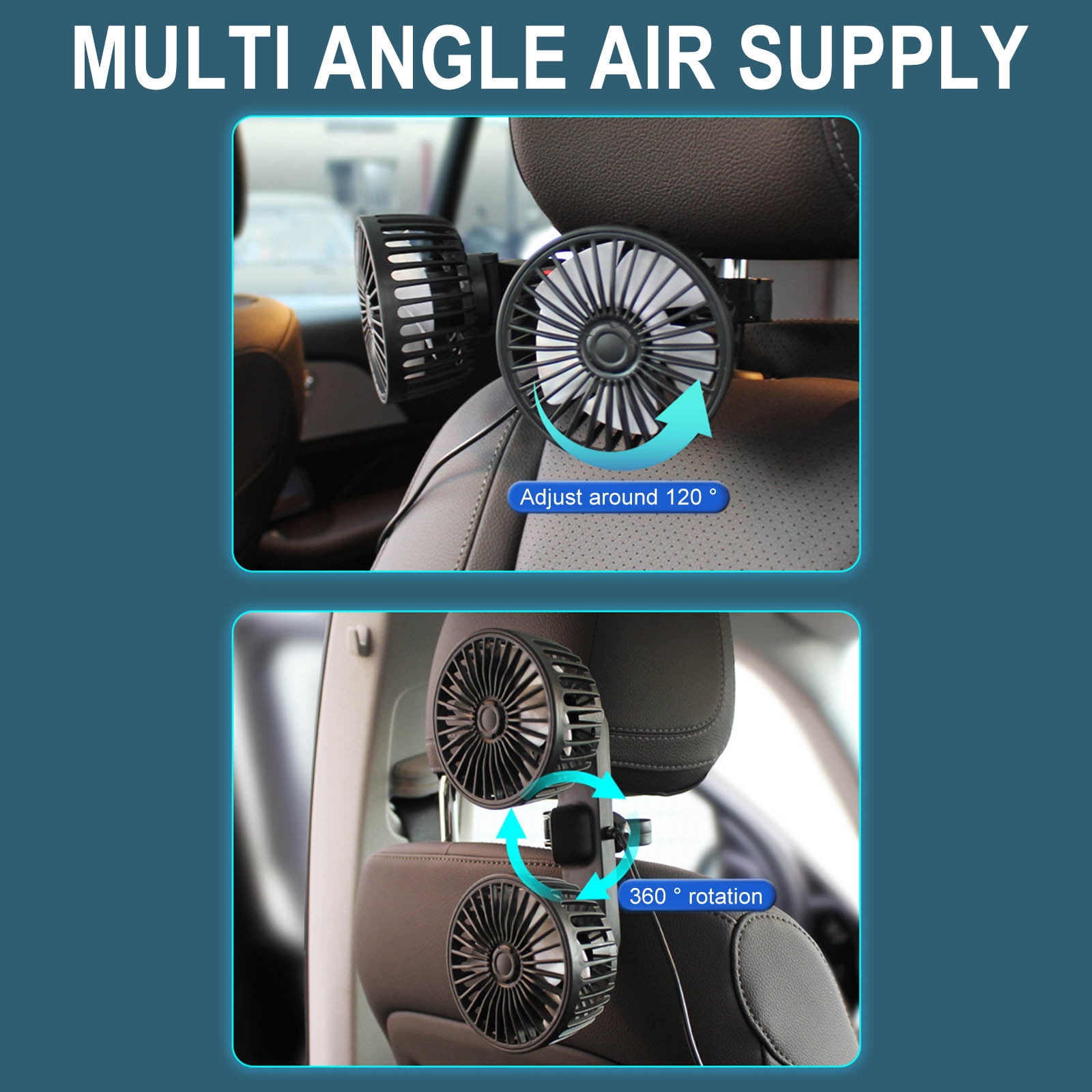 Xerdsx Car Fans,USB Electric Cooling-Fan For Backseat, Headrest 360 Degree Rotatable Dual Rear Seat Air-Fan Portable Neck Fans that Blow Cold Air