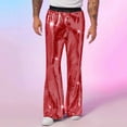 thumbnail image 4 of RYDCOT Men's Stylish Stage Performance Elastic Waistband Flared Pants Shiny Sequins Long Trousers Red, 4 of 5