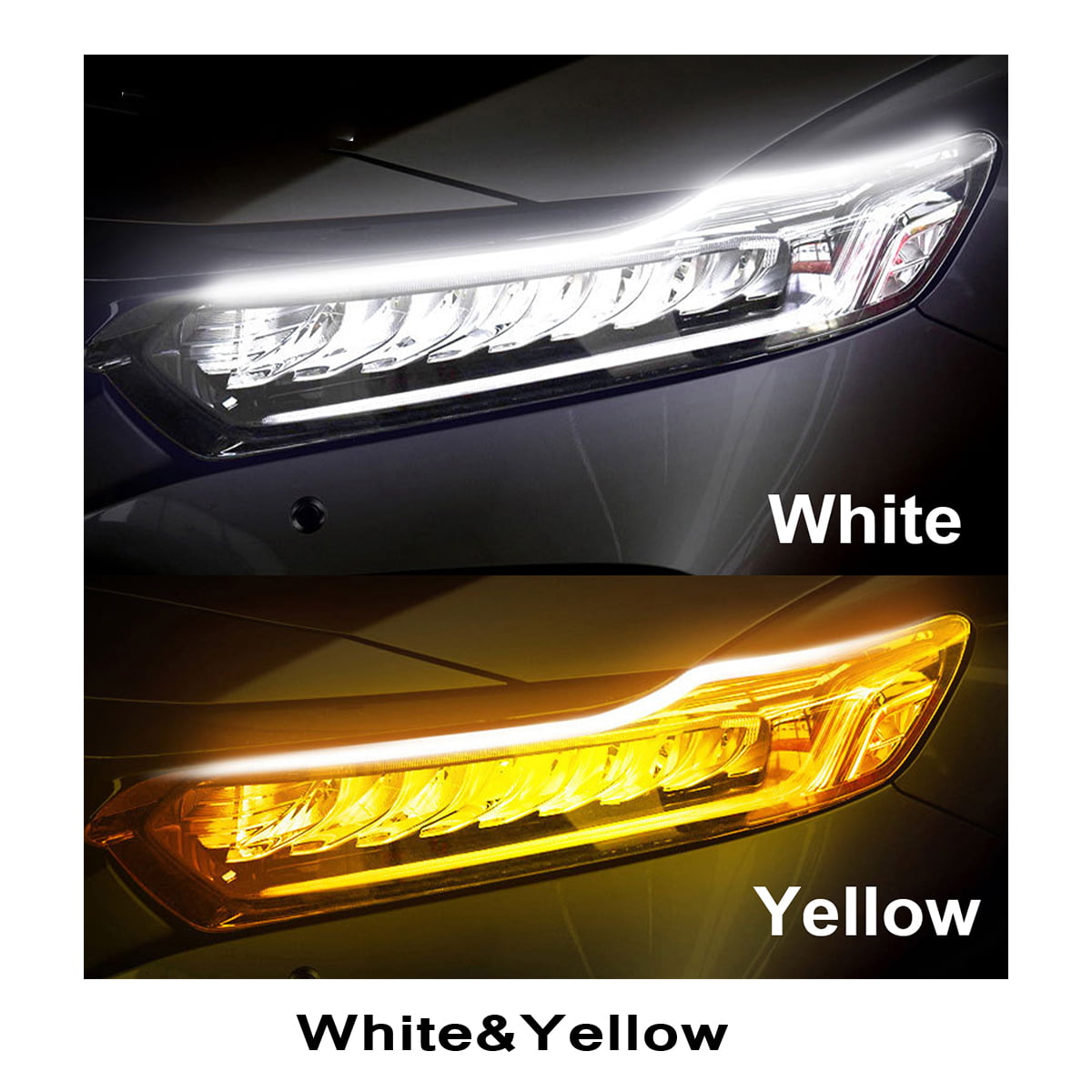 MAXGTRS 2Pcs 11-inch Ultrafine LED Strip Tube Flexible Waterproof Daytime Running Light Yellow Suitable for Switchback Headlight LED Strip,Decorative Lamp,Running Lights,Neon Lights,Turn Signal Light 