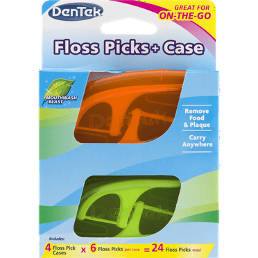 DenTek Floss Picks & Travel Case for On-the-Go, 4 Travel Cases with 6 Floss Picks Each