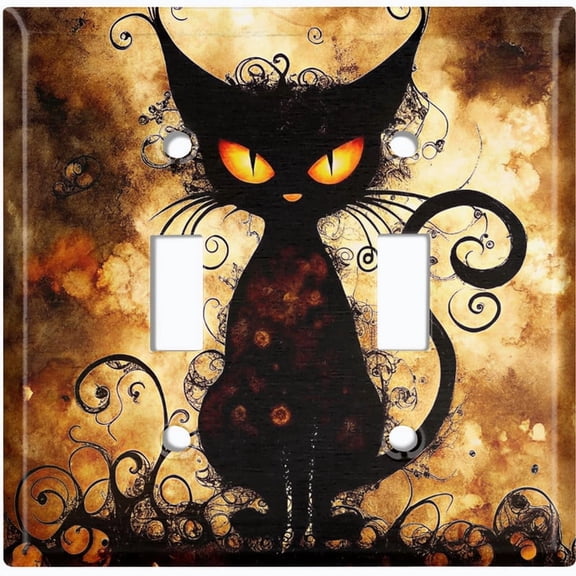 Metal Light Switch Wall Plate Outlet Cover (Printed Image of Gothic Steampunk Cat - Double Toggle)