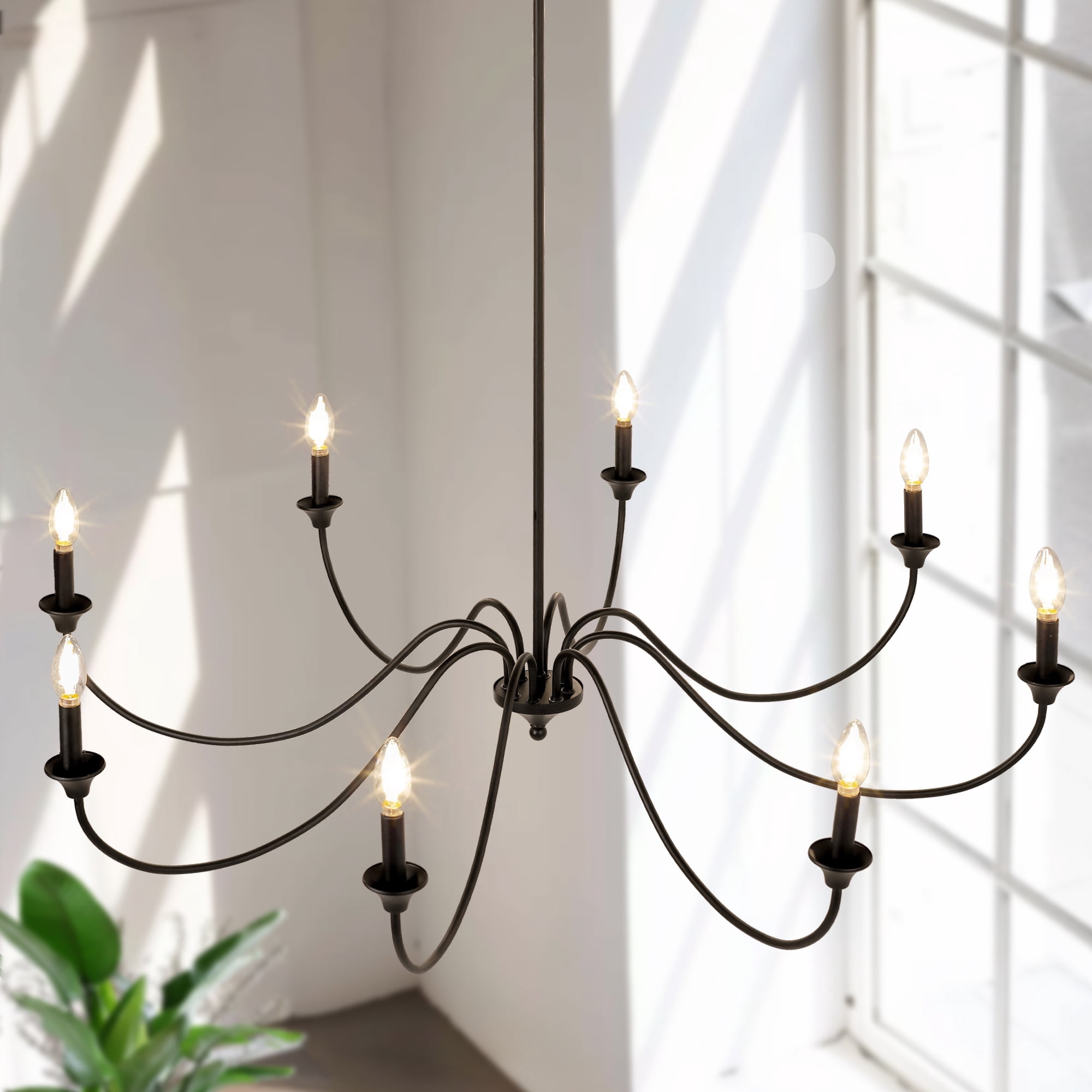 LNC Donnish 47.2'' 8 -Light Matte Black Bare bulb Metal Chandelier