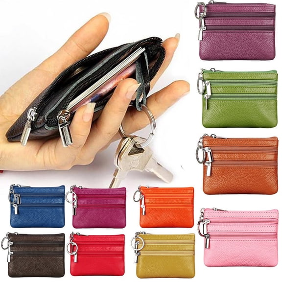 Vegan Leather Coin Purse, Small Coin Pouch for Men Women, Cash Change Wallet Key Holder Money Pouch with Key Ring, Zipper Storage Bag Coin Organizer