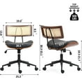 thumbnail image 2 of Home Office Chair with Wheels, Adjustable Height Desk Chair with Rattan Backrest, Leather Swivel Computer Chair, Armless Modern Walnut Chair for Office, Meeting Room, Black, 2 of 9
