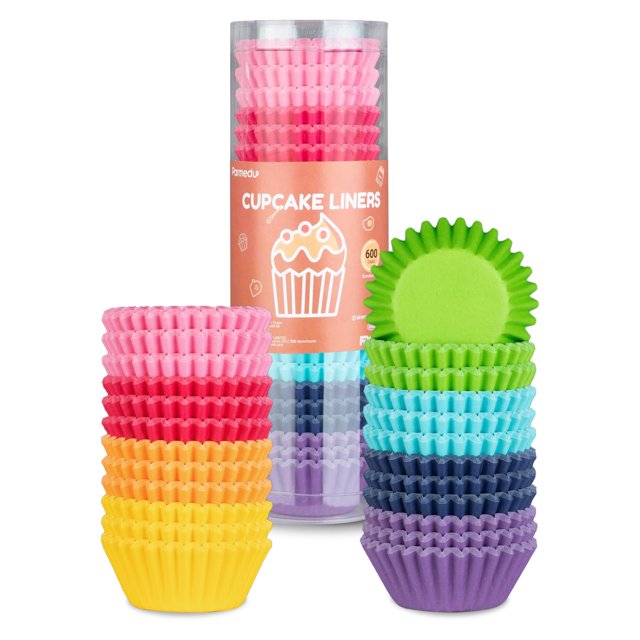 Parmedu 600 forros de papel para magdalenas: mini forros de papel de 1.25 pulgadas, grueso y resistente, resistente al aceite, 8 tazas de papel para hornear de colores arcoíris Parmedu NA