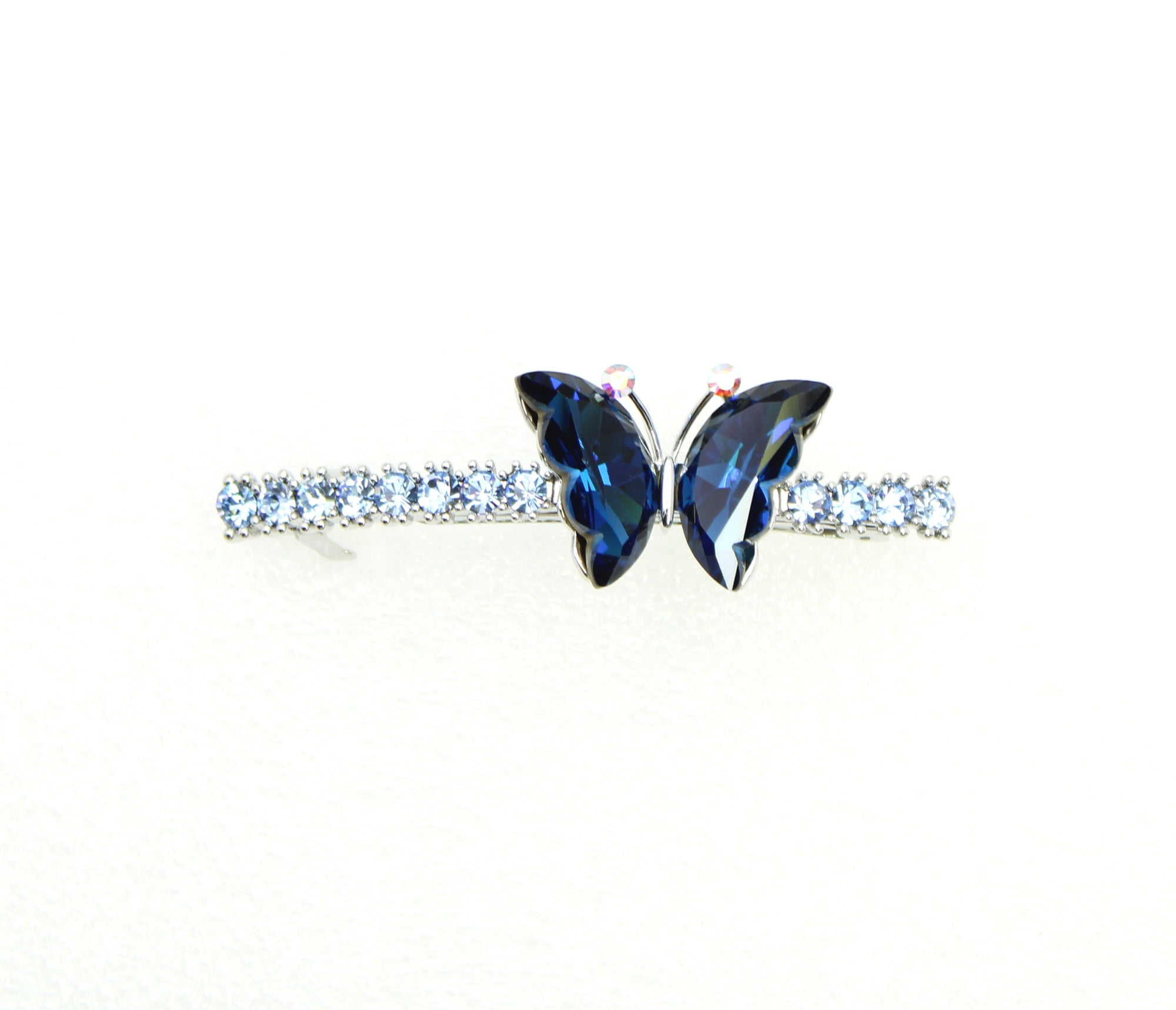Faship Navy Blue Rhinestone Crystal Butterfly Hair Barrette Clip
