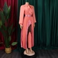 thumbnail image 4 of AURA Plus Size Maxi Dress Half Open Collar Lace Up Belted High Waist Pleated Long Sleeve Elegant Fall Dress, 4 of 10