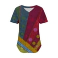 thumbnail image 2 of V-Neck Printed Casual Pullover for Women, Short Sleeve, Soft Cotton Blend, Regular Length, Spring Summer Wear, Hand Wash Cold, 2 of 5