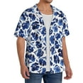 thumbnail image 2 of Goofa Blue Ink Flowers Printed Men's Casual Short-sleeved Shirt,Lightweight Breathable Button-down,Summer Casual men's top,Versatile Fashion shirt-Large, 2 of 7
