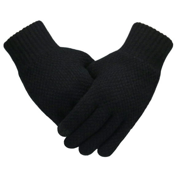 Dyfzdhu Men Winter Solid Color Knitted Warm Gloves With T-ouch Screen Black