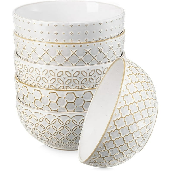 Soup Bowls Set of 6 26 OZ Cereal Bowls for Kitchen 6 Ceramic Emment Bowl for Salad Pho Fruits Rice Large Bowls Decor Housewarming Gift Dishwasher Microwave Safe