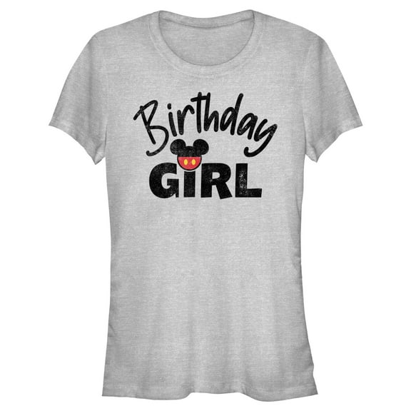 Junior's Mickey & Friends Distressed Birthday Girl Graphic Tee Athletic Heather X Large
