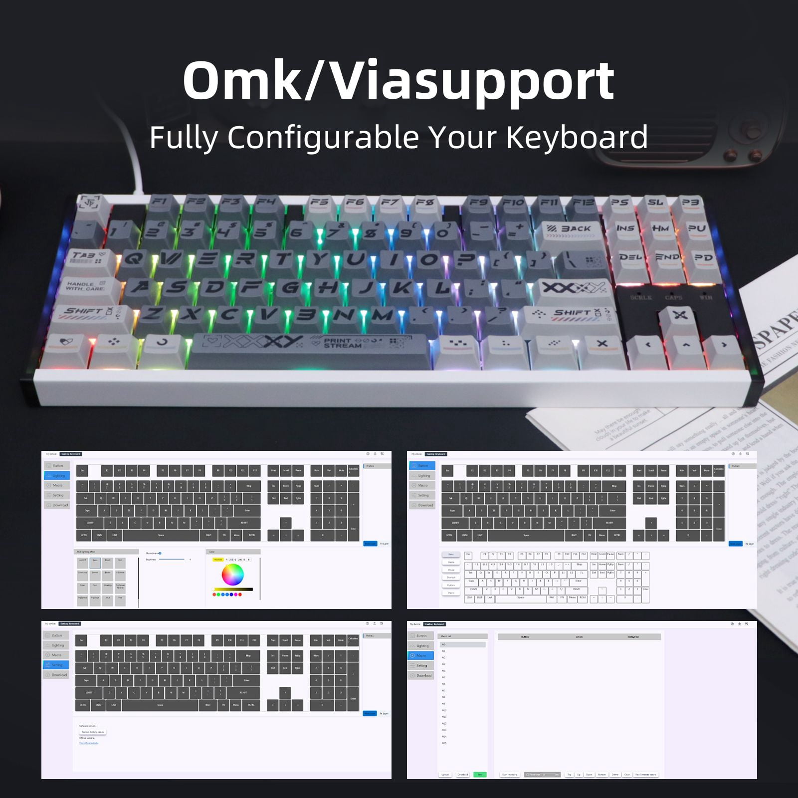 87 Keys Aluminum Mechanical Gaming Keyboard, 0.005 Precision 0.001 Low Latency, 5-Side Dye-Sub Keycaps, 17 ARGB Modes Support Win Mac VIA Customization