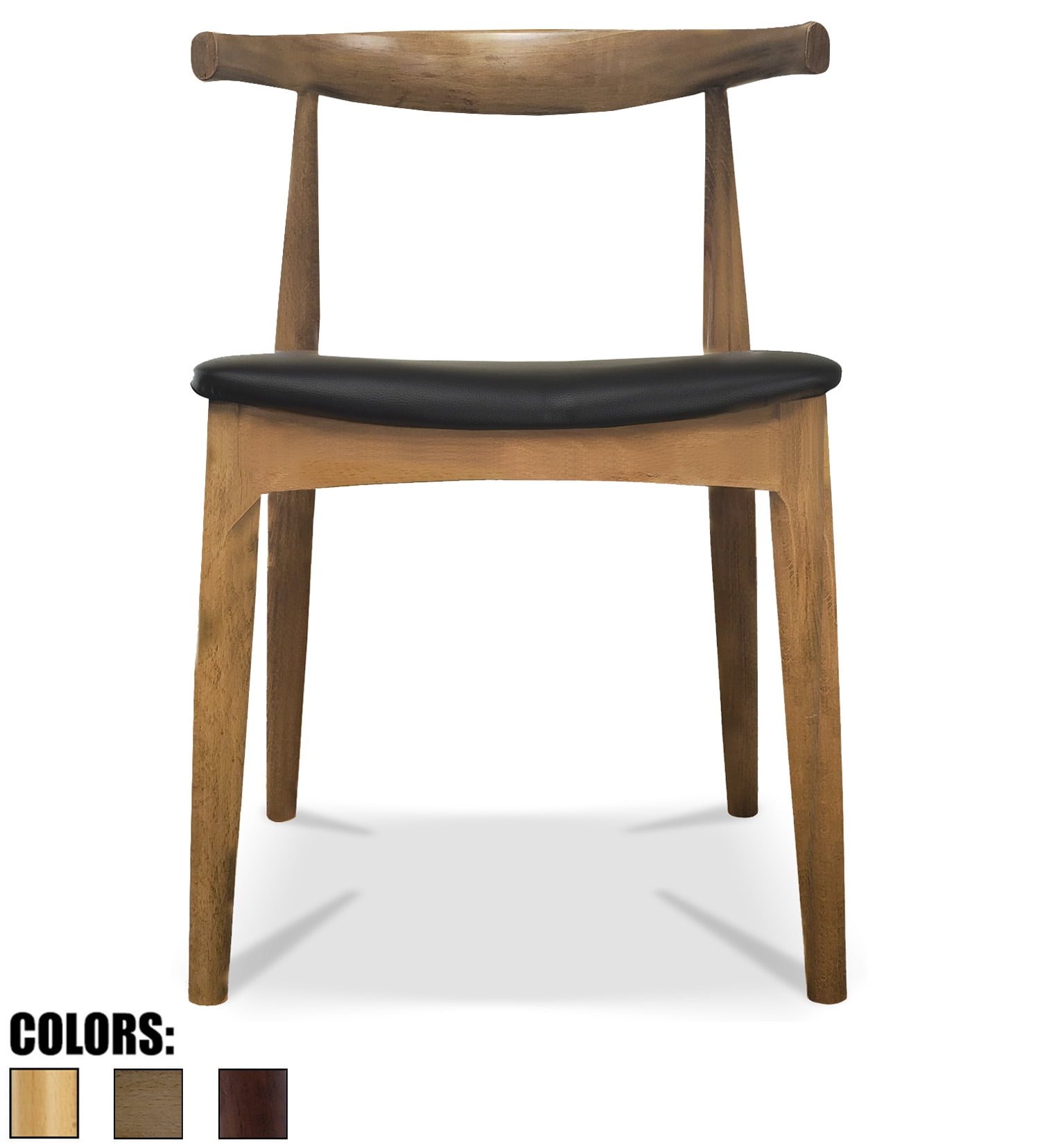 2xhome Walnut Dark Wood PU Leather Cushion Seat Elbow Chair Mid Century