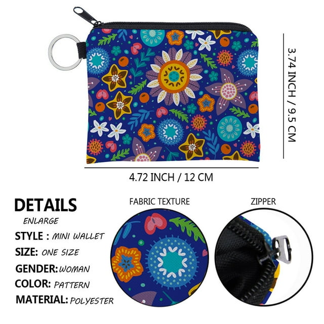 Small Wallet Digital Printing Polyester Multifunctional Mini Storage Bag Zipper Pouches Unisex Floral Pattern Change Purses lqb3099