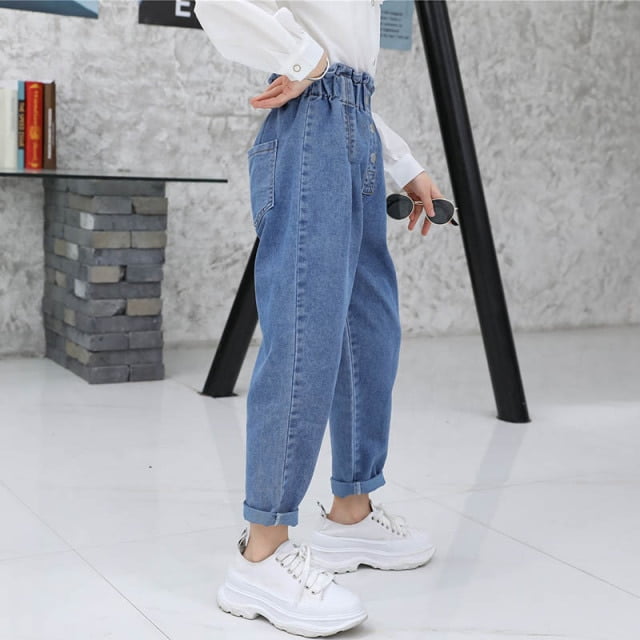 Aamilife Girls Jeans Ruffled High Waisted Children s Jeans Casual Loose Style Children s Bottom Other