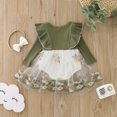 thumbnail image 3 of Gibobby Mameluco polar con estampado floral de manga larga para niñas pequeñas, monos para recién nacidos, vestido de tul, conjunto de diademas con(Verde, 3-6 Meses), 3 of 5