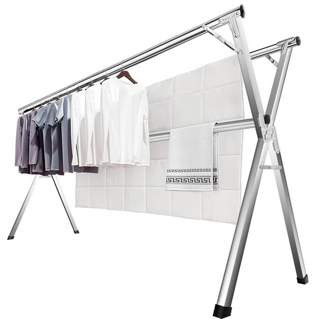 Tendedero de Ropa Retráctil, Tendedero Plegable para Interior y Exterior, Acero Inoxidable Extra Resistente, Grande y Portátil,Soporte para Lavandería con 20 Ganchos Antiviento