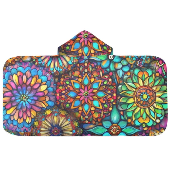 Colorful Floral Pattern Hooded Beach Towel Kids Bath Towels Quick Dry for Pool Swiming 50" x 23.5" Microfiber Soft Bathrobe