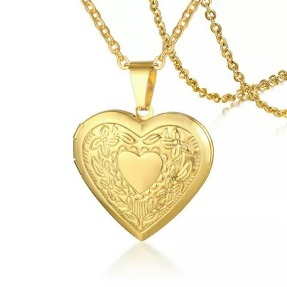 K-KED Gold Plated Heart Locket Pendant Necklace Photo 22" Link Chain New