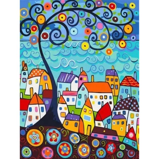 Cuadros Decorativos (DE1070) 5D DIY Taladro Completo Pintura Diamante Color Casa Punto de Cruz Mosaico (B337) 20X30cm Wdftyju embutido en tela