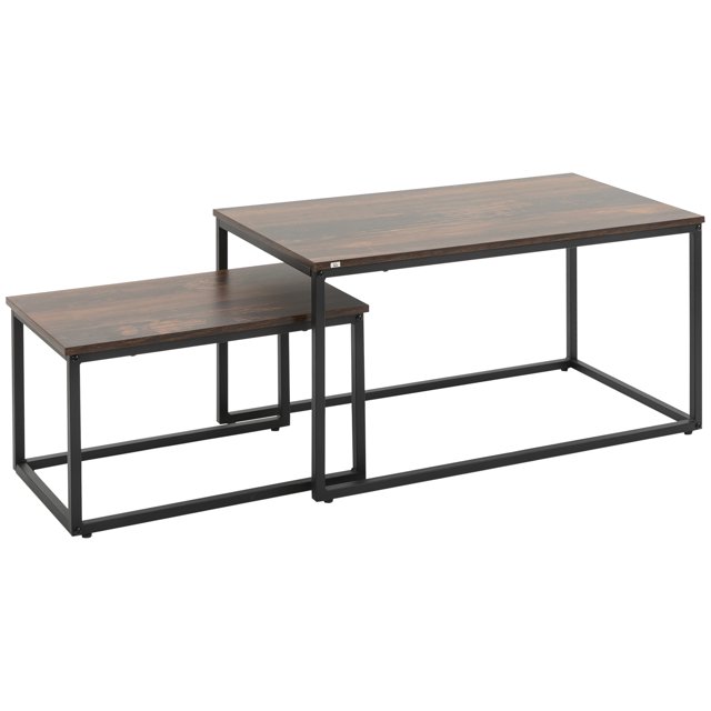 HOMCOM Nesting Tables Set of 2, Stacking Coffee Table Set with Steel Frame, Industrial Coffee Tables Living Room, Rustic Brown