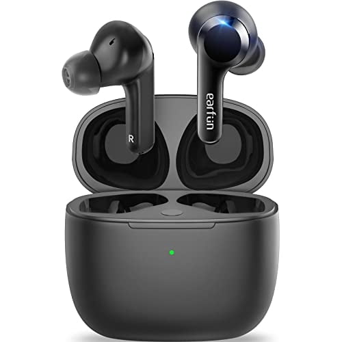 EarFun® Air Auriculares inalámbricos 2022 mejorados - Bluetooth con 4 micrófonos, resistente al agua IPX7, carga inalámbrica, bass intenso, carga rápida USB-C, 35h reproducción