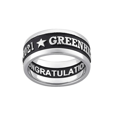 Freestyle, Men's Sterling Silver Enameled Carved Wide Band Class Ring, High School or College Graduation