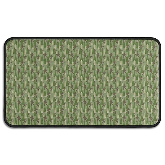 Green Bigfoot and Tree Pattern Door Rugs,Washable Non Slip Door Mats Indoor,Decorative Door Mats,Entry Mat Indoor for Entrance,Bedroom,Kitchen,Bathroom,30"x17"