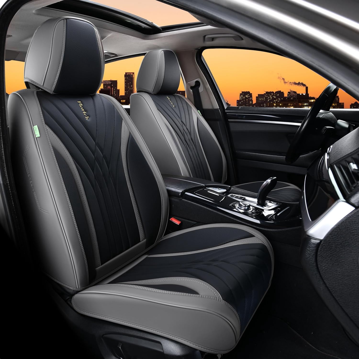 FLORICH Car Seat Covers Full Set, Luxury Design Front and Rear Seat Protectors, Universal Auto Interior Accessories Fit for Most Cars, Black & Gray