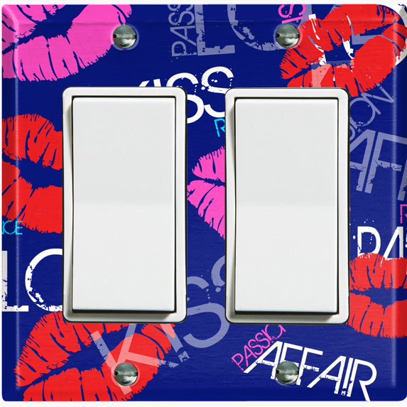 Metal Light Switch Plate Cover Lipstick Kisses Love Romance Dark Blue LOV007