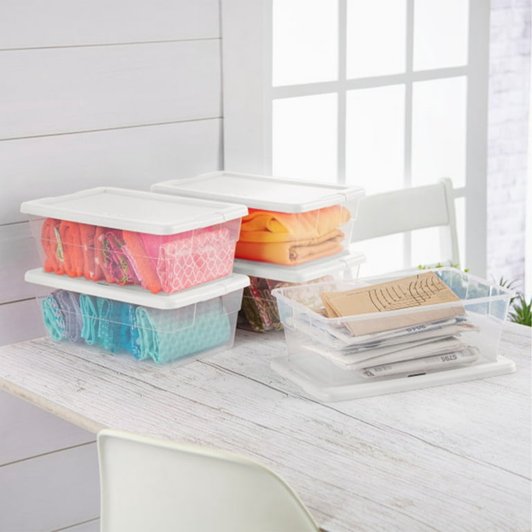 Sterilite 6 Qt Plastic Stacking Storage Container Tote with Lid